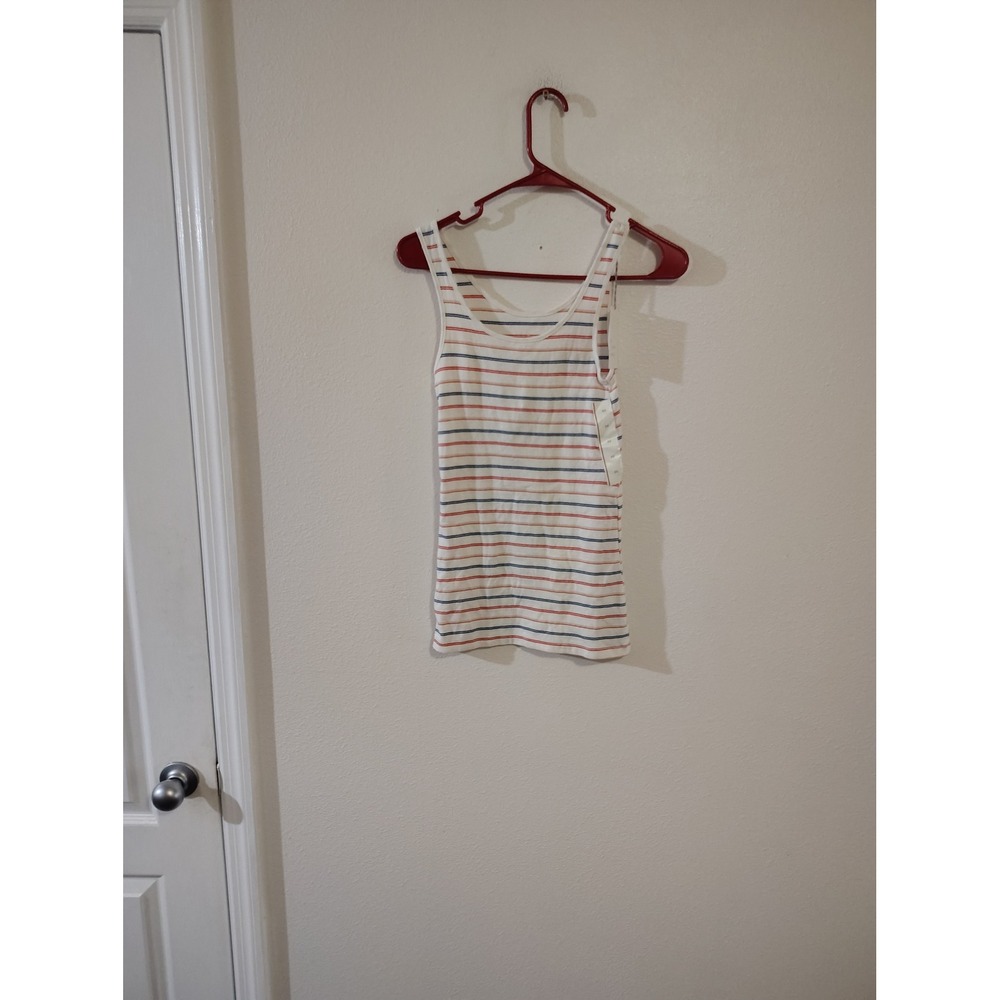 A New Day Womens Striped Ribbed Tank‎ Top White Red Blue XS NWT